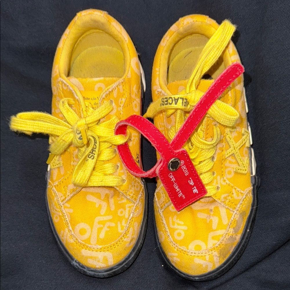 Off-White Yellow Sneakers with Red Laces